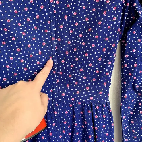 Gunne Sax Vintage 80s Calico Floral Prairie Midi Dress in Blue