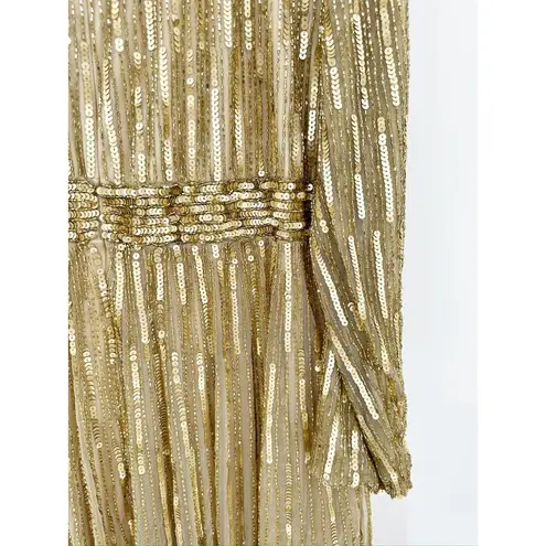 Mac Duggal 4977 Gold Sequin Beaded Illusion Sleeve Gown 4 NWT