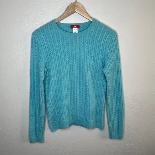 Anne Klein Sport Vintage Womens Cable Knit Cashmere Sweater Turquoise Blue Large
