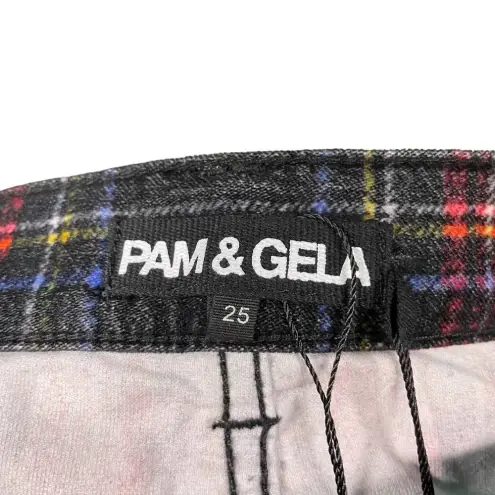 Pam & Gela Tartan Plaid Slim Crop Pant Red Multi Size 25