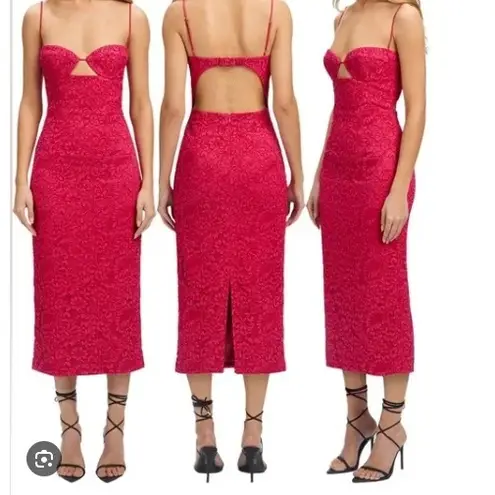 Bardot Ivanna Lace Cutout Midi Sheath Dress Hot Pink Underwire Bust Revolve