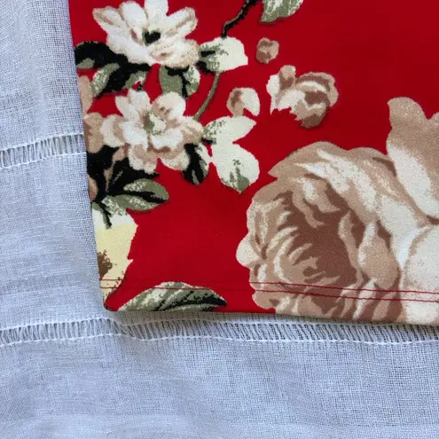 Olivia Matthews Red Floral Midi Dress With Bell Sleeves. Size L