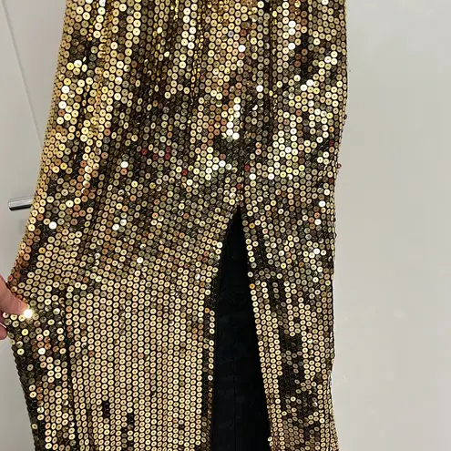 Vintage Nadine Size 9 Gold Sequin Formal Halter Neck Backless Dress