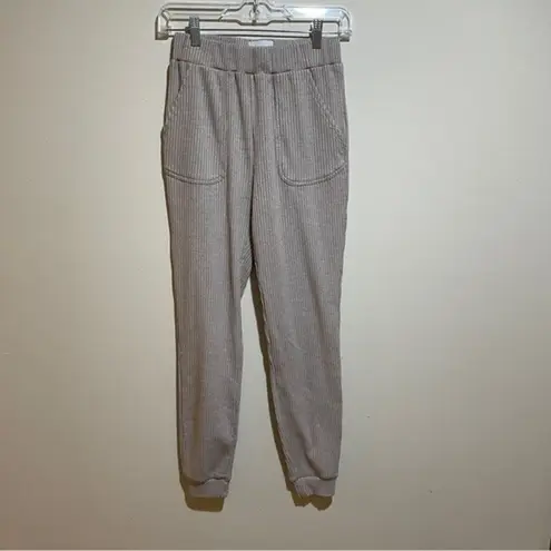 All Fenix Leo Ribbed Lounge Pull On Jogger Pants Oatmeal Tan Beige Comfy Size XS - Image 2