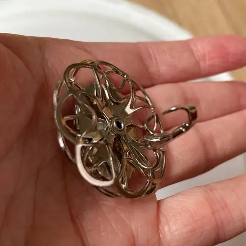 None Vintage style ornate earrings, large oval blue and silver