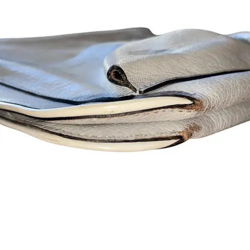 Marni Bandolier Crossbody Bag Gray Leather Silvertone Hardware Zip Top Messenger