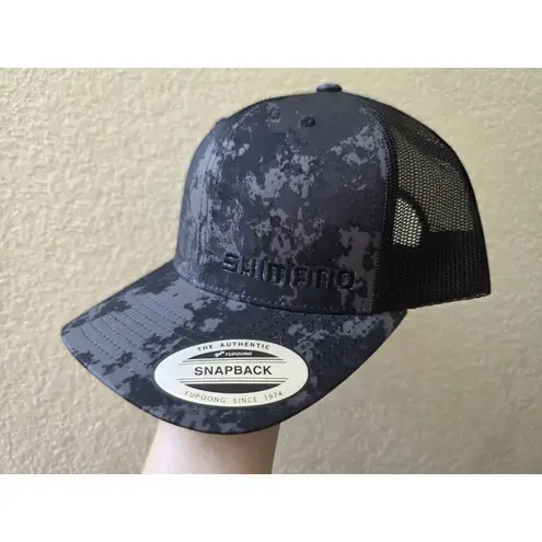 Shimano Hat Men Gray Black Snapback Mesh Trucker Cycling Fish Cap Yupoong NWOT