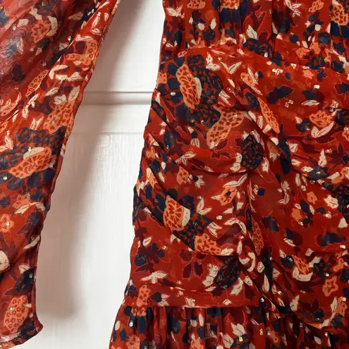 Ulla Johnson Cecily Mini Dress Poppy Rust Orange Size 2 XS Metallic Ruffle Silk