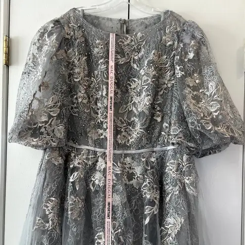Mac Duggal 20475 Silver Gray Sequin Beaded Tulle Midi Dress Size 12 NWT