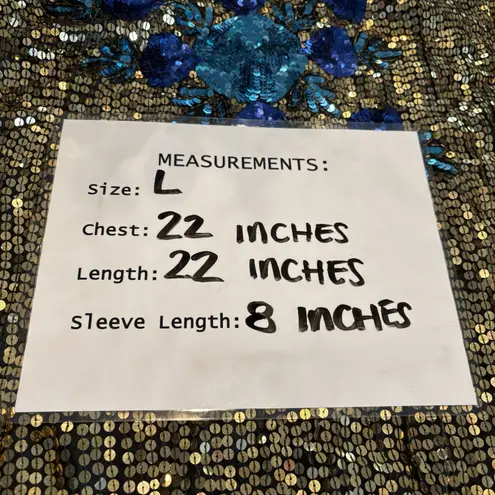 Vintage In Fashions Silk Sequin Party Top Gold Blue Beaded Blouse Size Large