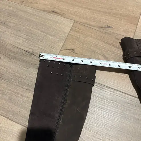 EMANUELE CRASTO Italy Suede Leather Chunky Sole Studded Boots brown size 38 7.5 Black