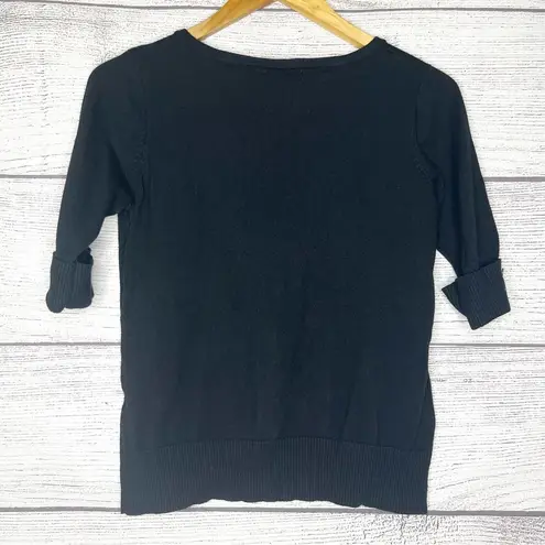 Joseph A Black Knit Button Up Cardigan Sweater Top Size Medium