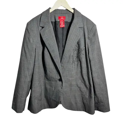 Oscar de la Renta Women 20W Single Button Grey Plaid Houndstooth Blazer Plus