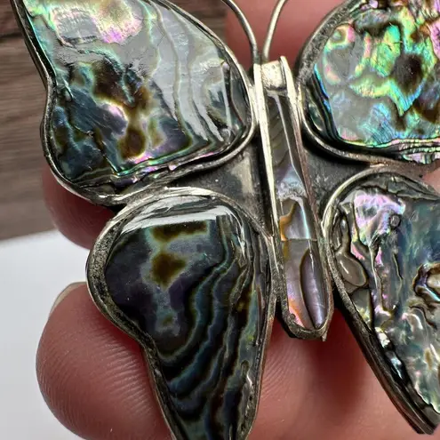 Alpaca Mexico Abalone Shell Inlay Butterfly Insect Brooch Pin Signed