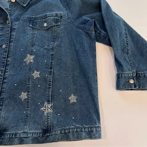 Quacker Factory  Denim Rhinestone Beaded Moon Stars Celestial Jean Jacket Size 3X