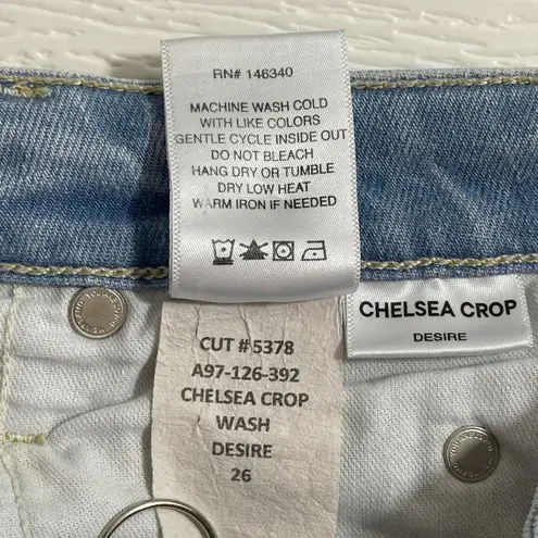 AMO Chelsea Crop Jeans Desire Wash Women's Size 26 High Rise Distressed Denim Blue