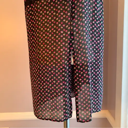 Karen Kane black pink silk floral sheer peasant tunic blouse with bell sleeves S