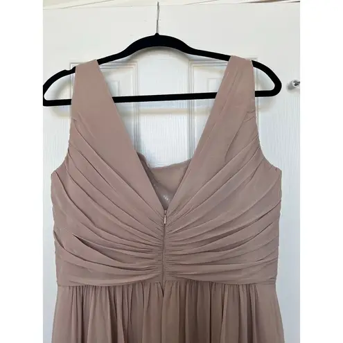 Dessy Collection Vivian Diamond Formal Long Bridesmaid Dress Size 16 Tan