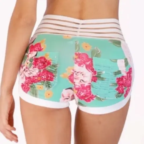 Butt Lift Cheeky Scrunch Bum PINK FLORAL Mesh Detail & Pocketed VIRAL RARE Short Size undefined