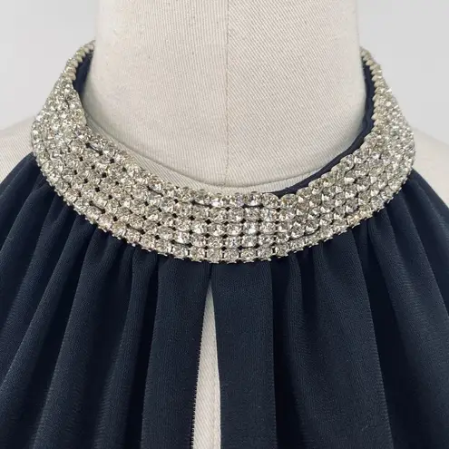 Vintage 90s Jumpsuit Embellished Rhinestone Choker Keyhole Neck Flared Leg Black Size M