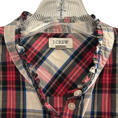J.Crew Women's M Tartan Plaid Ruffled Collar Button