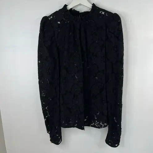 WAYF Size L Erika Black Puff Sleeve Lace Top Neck Bow Tie Sheer Sexy Long Sleeve