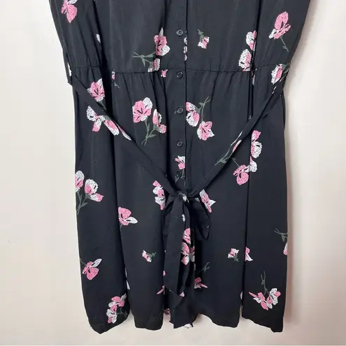 Torrid  Black Pink Floral‎ Open Tie Back V Neck Shorts Tie Belt Romper 1X