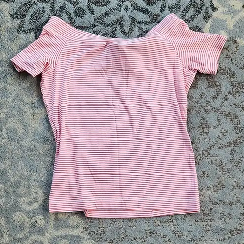 Label of Graded Goods Striped Off Shoulder Top Pink White Large