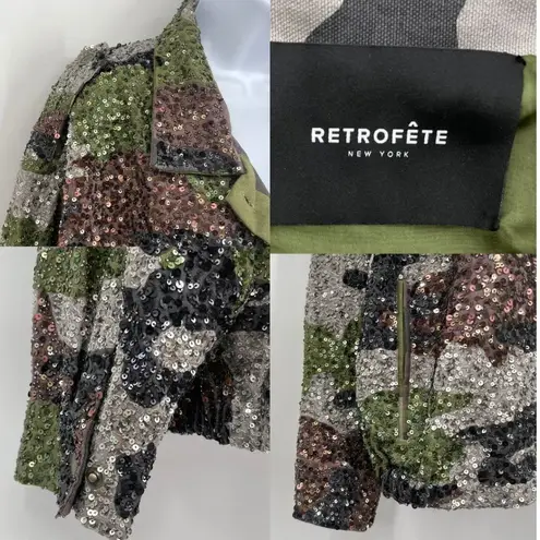 Revolve NEW Retrofete Idan Camo Sequin Matching Set Shorts Jacket Shacket Army 