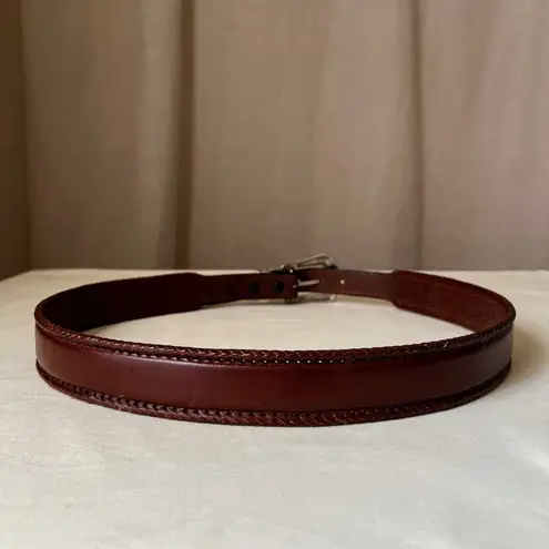 Vintage Brown Leather Belt w/ Western Silver Buckle & Braided Trim 1.5" Size 36