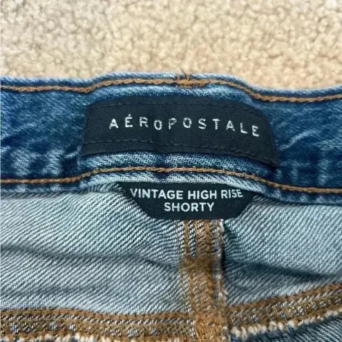 Aeropostale  vintage high rise shorty blue distressed jean shorts in size 4