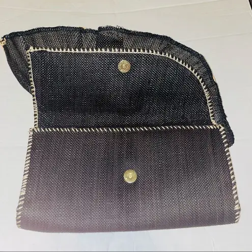 Mud Pie  Black Tan Straw Clutch Bag