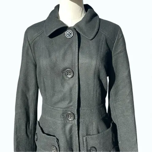 Anthropologie Tulle Black Wool Blend Pea Coat Women’s Size L Classic Style Size L