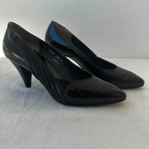 Pierre Cardin Vintage Black Patent Leather Heels Party Career Pumps Size 6.5