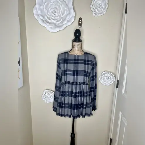 Philosophy Grey Navy & White Plaid Flannel Blouse Size Extra Small