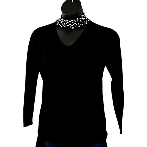 Belle by Kim Gravel Black Pearl Beaded Choker Cutout Sweater Women’s Size Small
