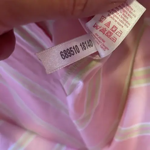 Oscar de la Renta Pink Label Pink & Green Striped Vintage Capri Pajamas Size L