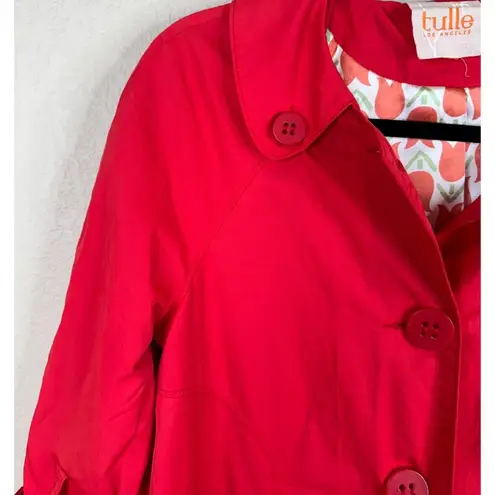 Tulle Women's Long Sleeve Button Front Jackets Red Medium Pea Coat