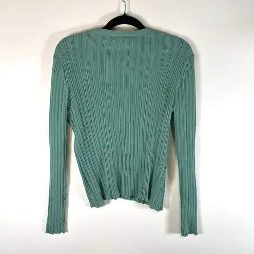 Sundance Averie Ribbed Henley Long Sleeve Top Teal Petite Large Casual Cozy