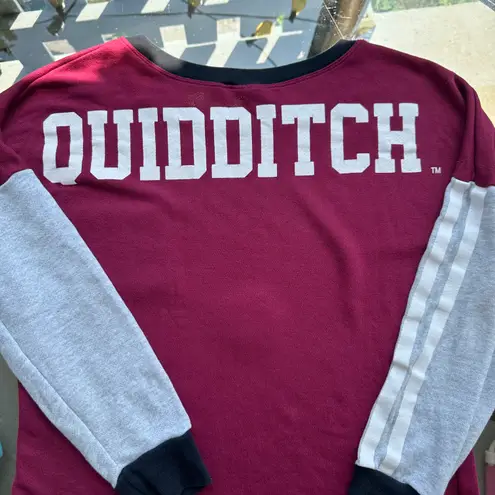 Harry Potter Quidditch Long Sleeve Pullover Top in Burgundy/Gray - Small