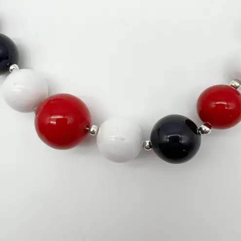 Vintage Red White Blue Acrylic Chunky Graduated Bead Statement Necklace 16”