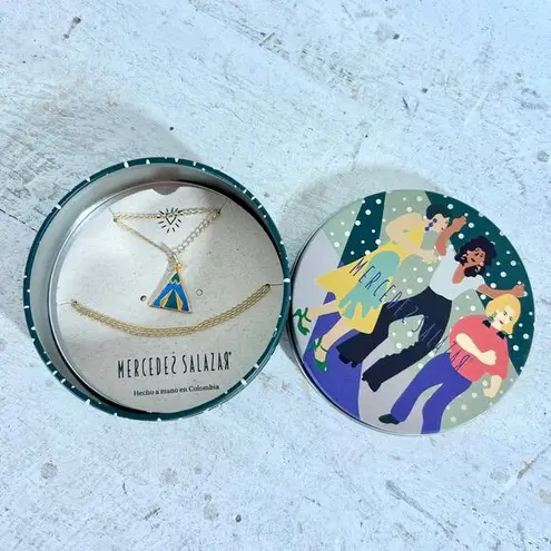 NIB Mercedes Salazar Gold Plated Chain Link Bracelet with Triangle Pendant