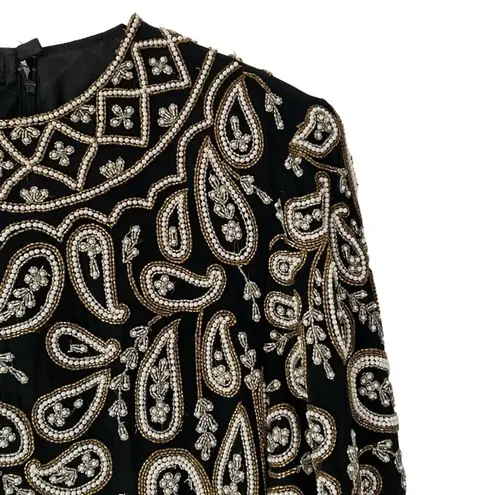 Carolyne Barton Nights Sequin Pearl Beaded Black Silk Lined Blouse size medium