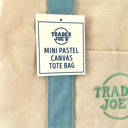NWT Trader Joe's Pastel Blue Mini Canvas Tote Bag Limited Edition 2025