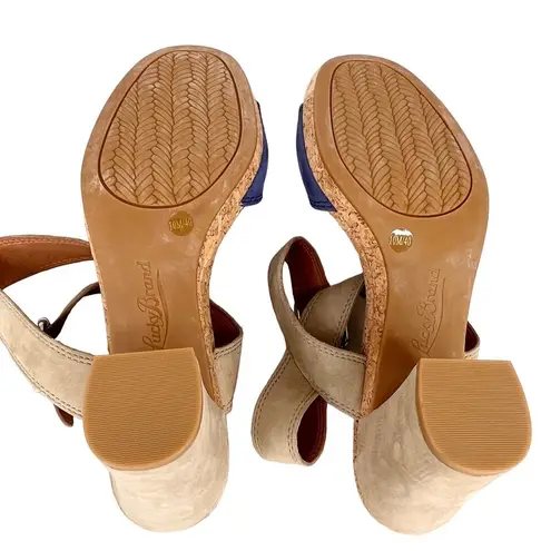 Lucky Brand  Sundo Ankle Strap Block Heels 10 Blue Tan New