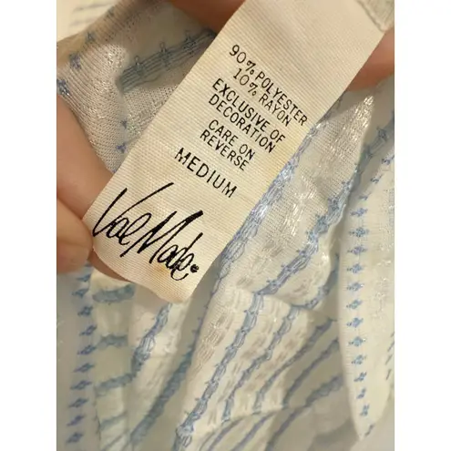 Val Made White Blue Striped Lace Detail Short Sleeve Mini Dress Medium