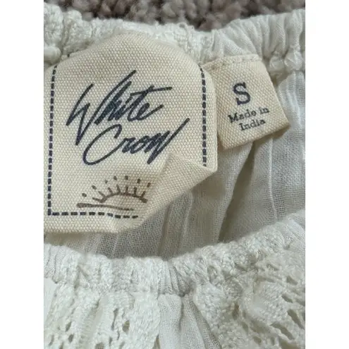 White Crow White Off Shoulder Top Floral Embroidered Women Small Boho Peasant Hippie