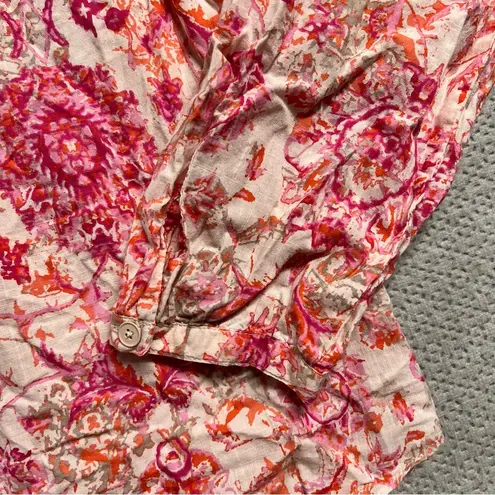 Rebecca Taylor  Pink & Cream 100% Cotton Floral Print Button Up Blouse Size 6 EUC