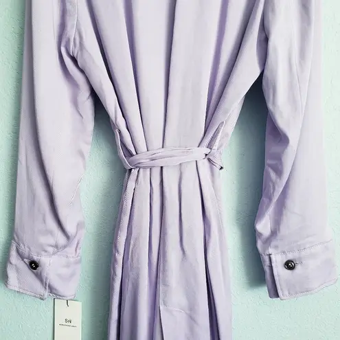 Something Navy Lilac Purple Elongated Collar Belted Trench Coat