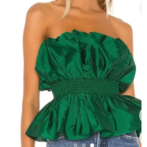 Majorelle  Revolve Women’s Lined Ruffled Smocked Waist Strapless Blouse Green Lar